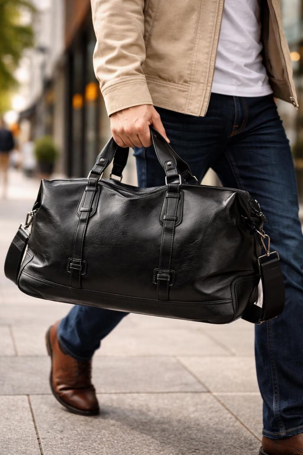 Men’s PU Leather Large Capacity Travel Bag detail photo 3