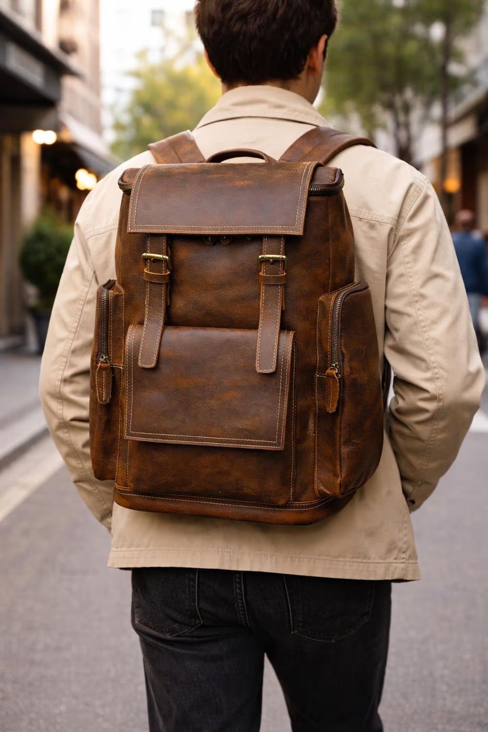 Men’s Vintage Leather Backpack – Crazy Horse detail photo 2