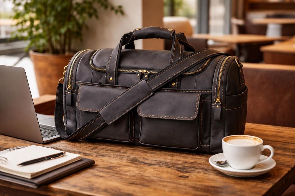 Retro Brown Men's Hand Luggage Bag – detail photo 4