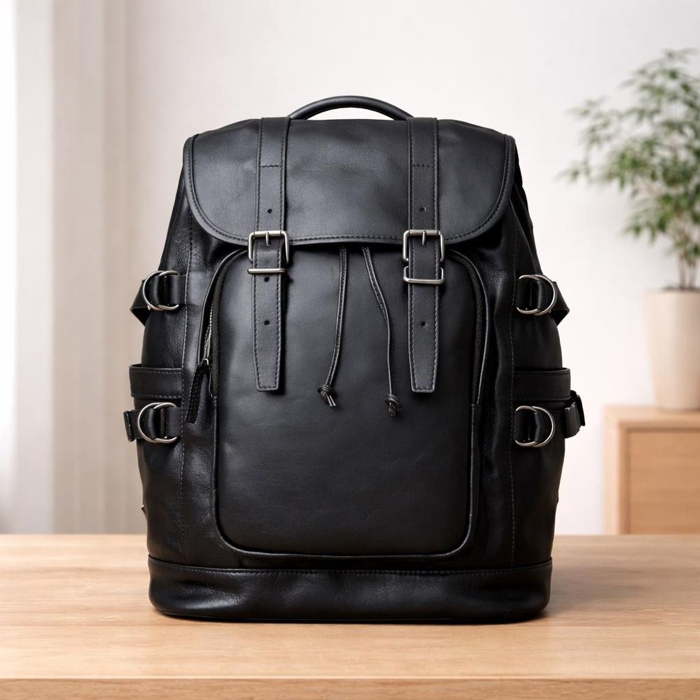 Retro Leather Men’s Backpack detail photo 2