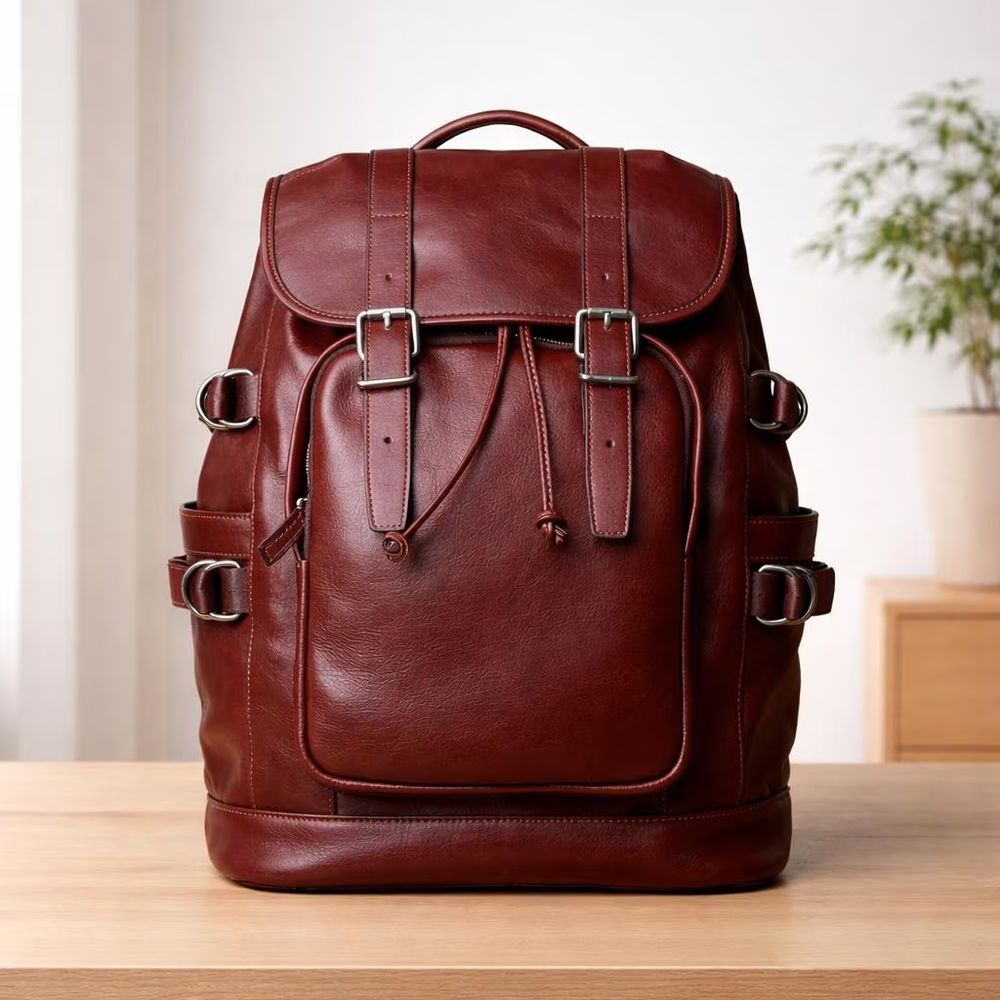 Retro Leather Men’s Backpack detail photo 3