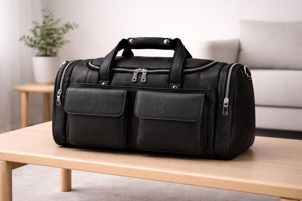 Soft Cowhide Leather Travel Duffel Bag – detail photo 4