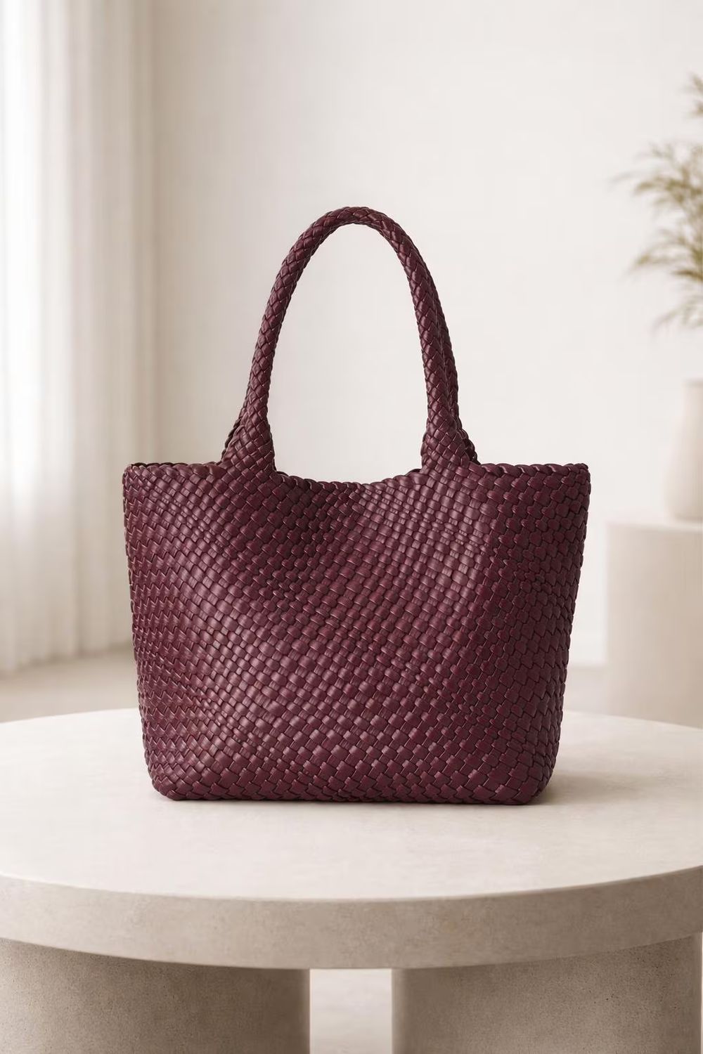 Stylish Woven Tote Bag – Vegan Leather - Tote Bag from Tin Bucket Mercantile