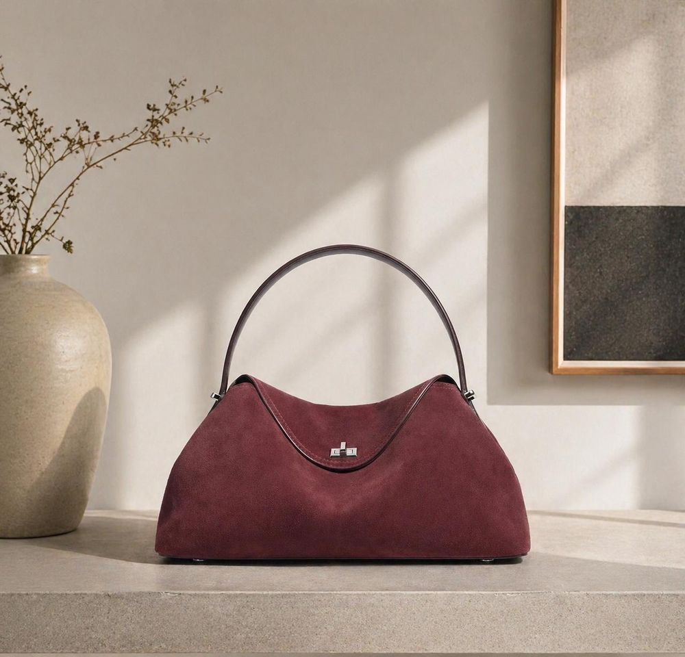Suede Cowhide Leather Shoulder Bag detail photo 3