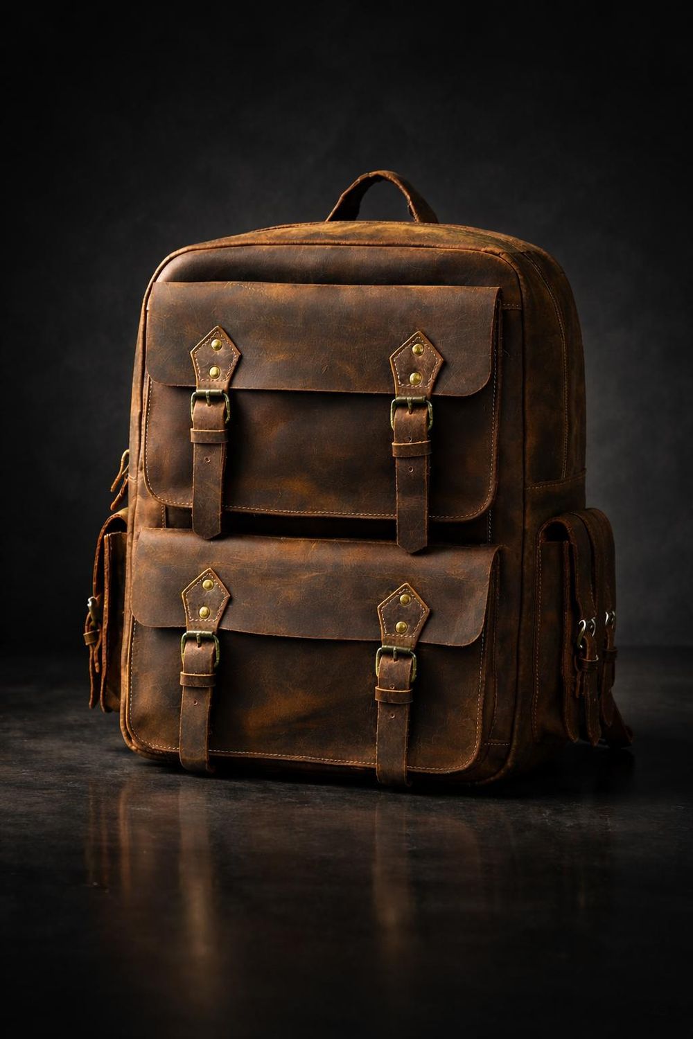 Vintage Crazy Horse Leather Backpack detail photo 2