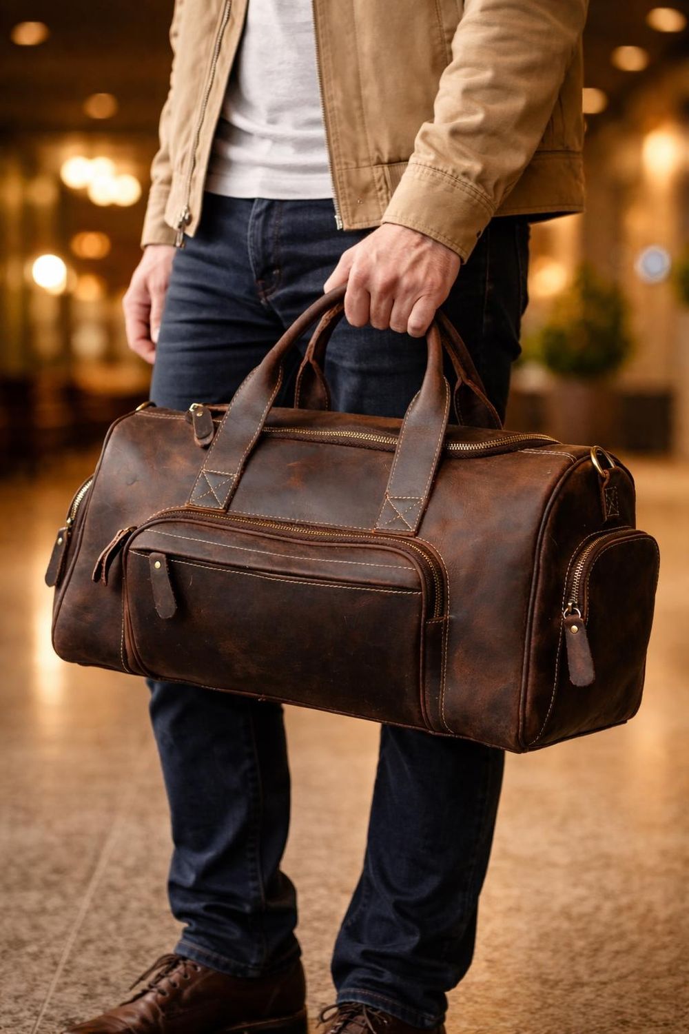 Vintage Genuine Leather Travel Bag – Durable detail photo 3