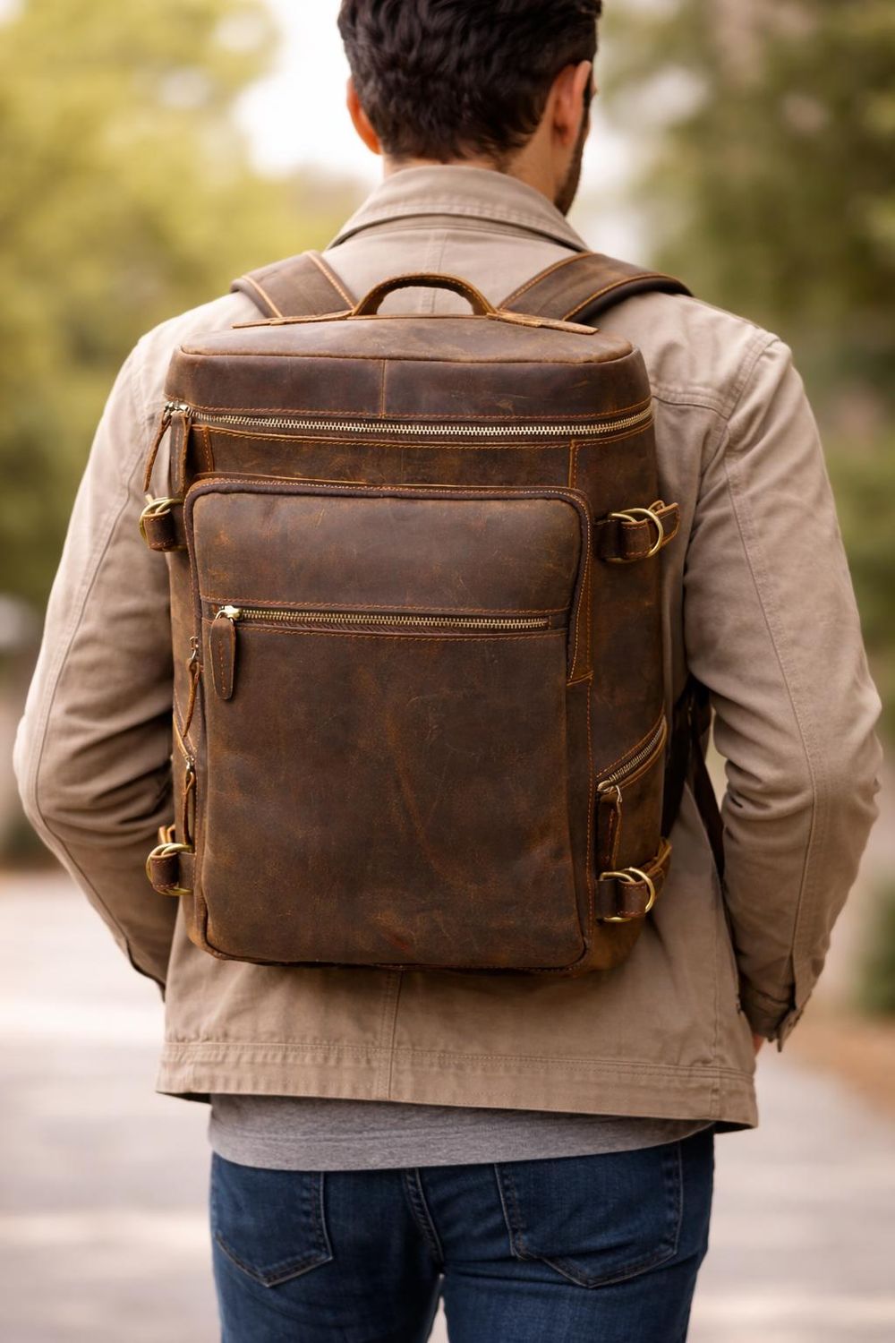 Vintage Leather Backpack Men – Crazy Horse detail photo 3