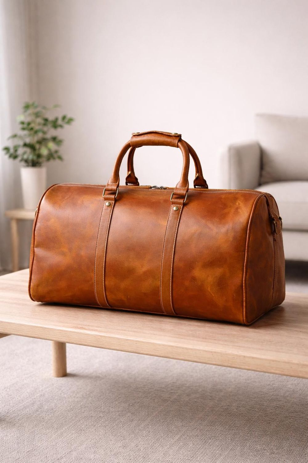 Vintage Leather Men's Travel Bag – Crazy-horse detail photo 4