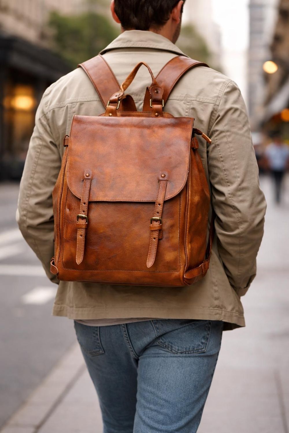 Vintage Leather Men’s Backpack detail photo 4