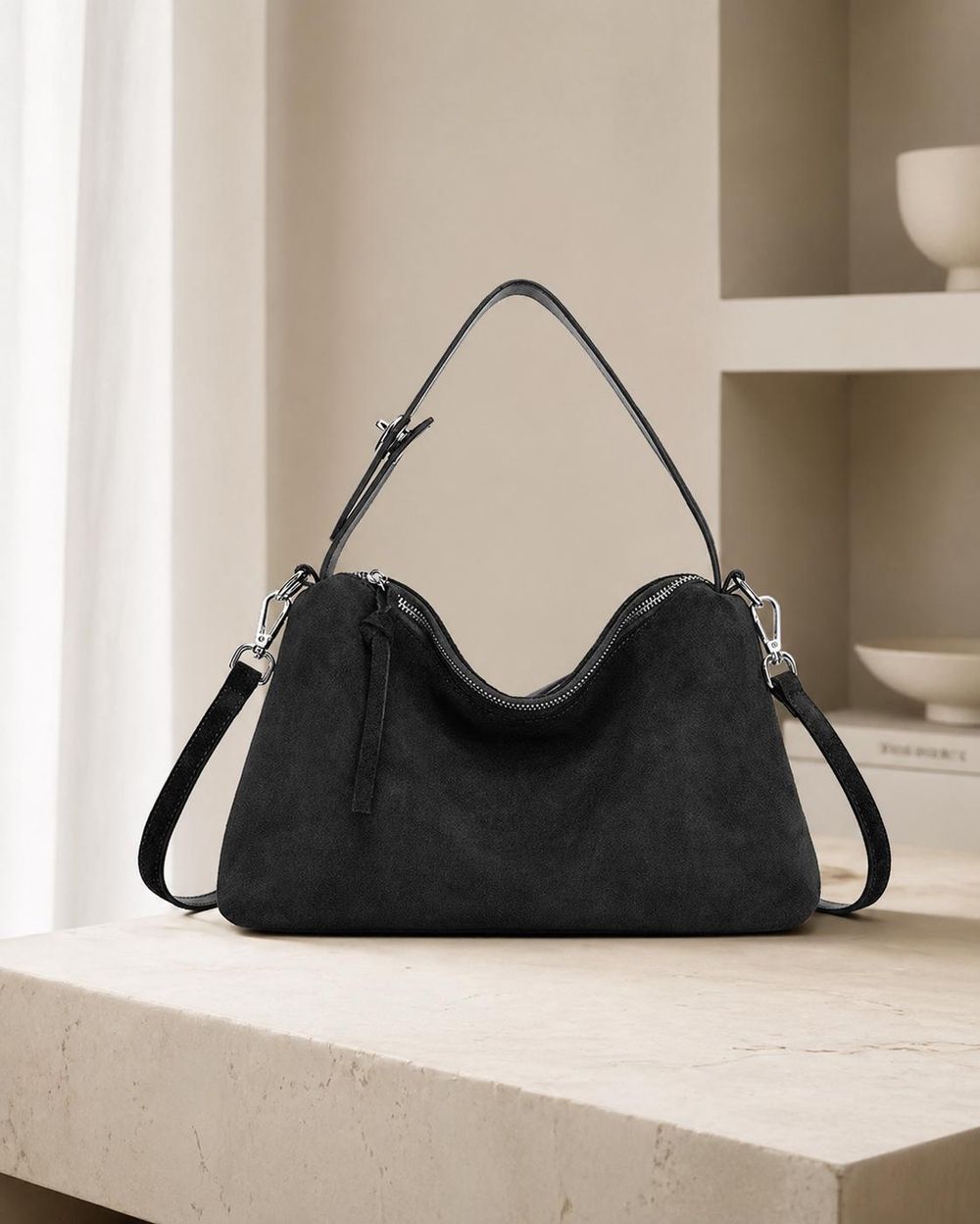 Women's Genuine Suede Cowhide Leather Shoulder Bag detail photo 4