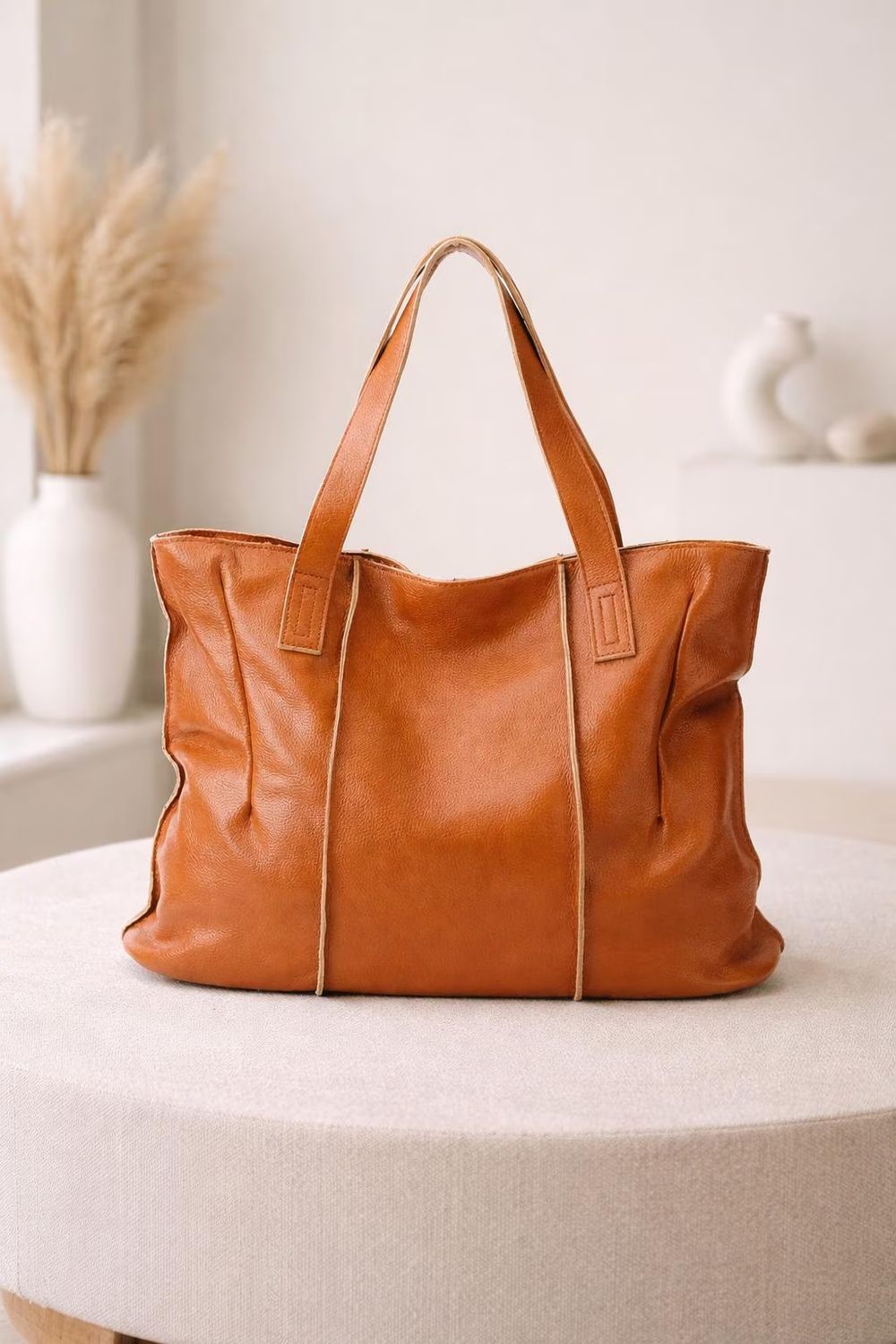 Women’s Large Capacity Cowhide Handbag – Retro - Tote Bag from Tin Bucket Mercantile