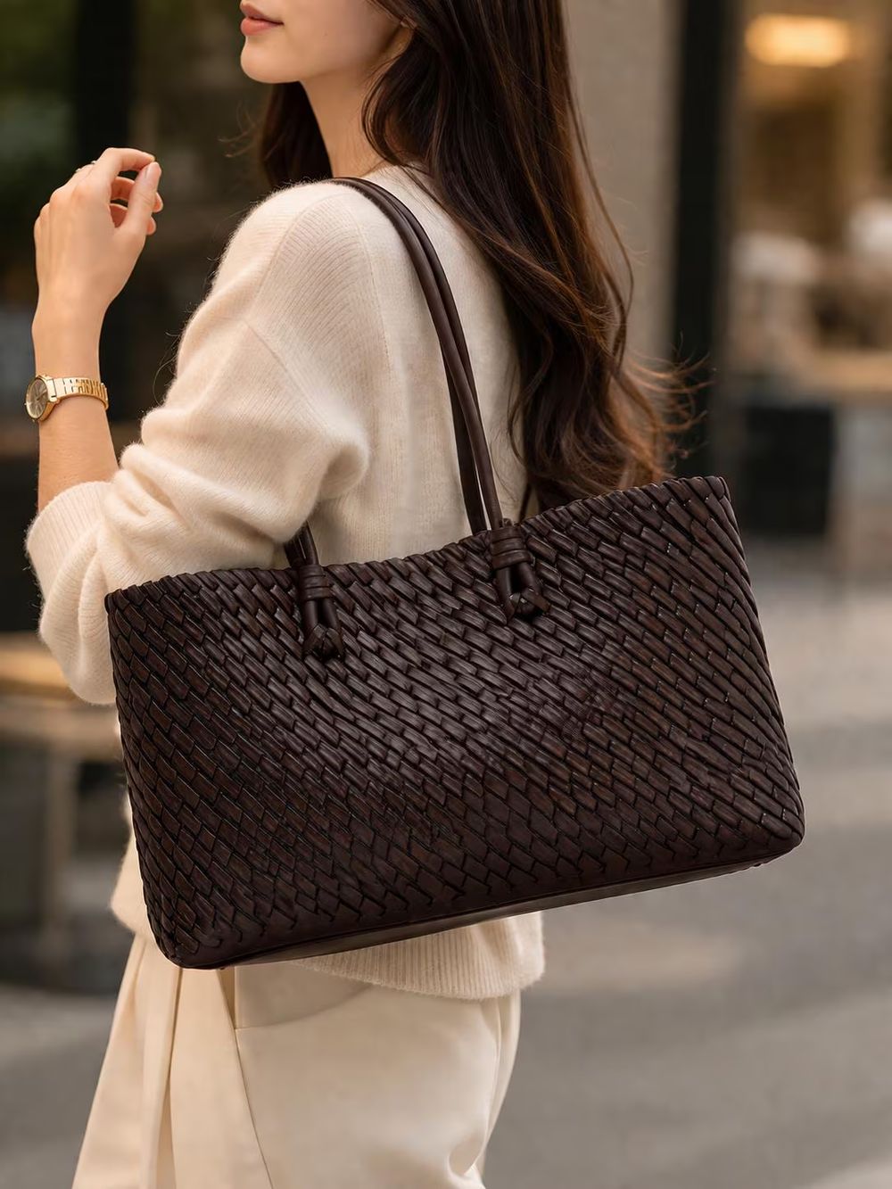 Woven Tote Bag – Large Capacity Shoulder detail photo 3